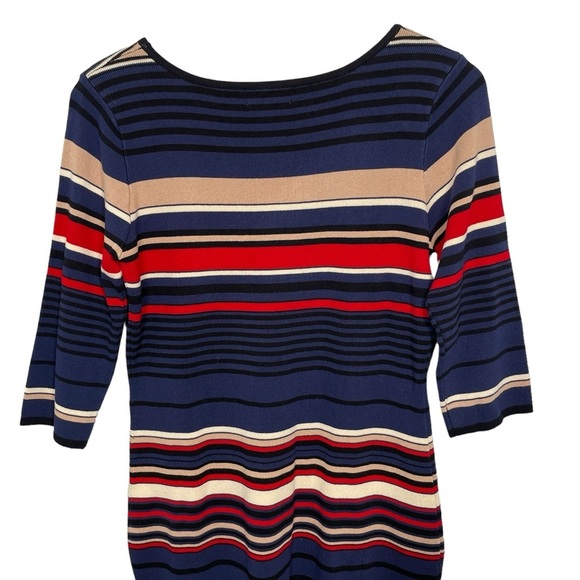 APRICOT Blue and Red Ribbed Sheath Dress with Crew Neck - Picture 9 of 13